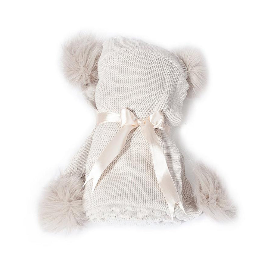 Gray Pom Pom Cotton Baby Blanket-Mon Ami-Joanna's Cuties