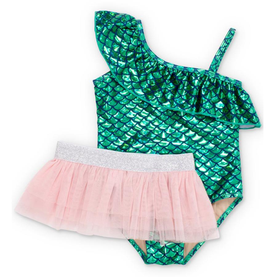 Green Metallic Mermaid One Shoulder Swimsuit Set - Shade Critters - joannas-cuties