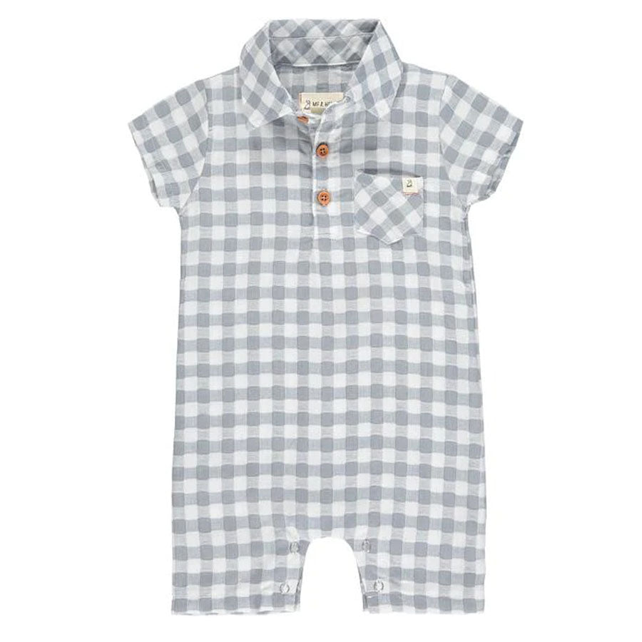 Grey Plaid Polo Romper-OVERALLS & ROMPERS-Me + Henry-Joannas Cuties
