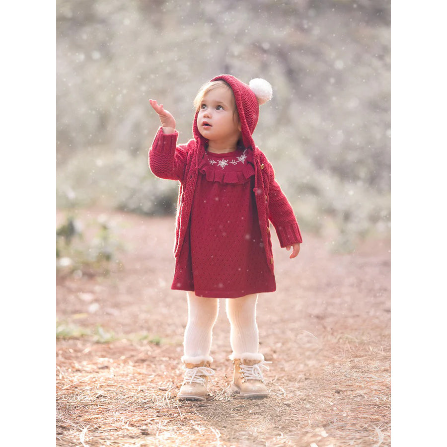 Hand Embroidered Snowflake Dress & Bloomer Set - RED / 3-6M Hand Embroidered Snowflake Dress & Bloomer Set - RED / 3-6M