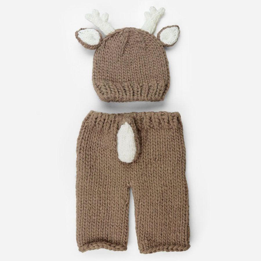Hartley Deer Set Acrylic Hand Knit Newborn Baby Outfit