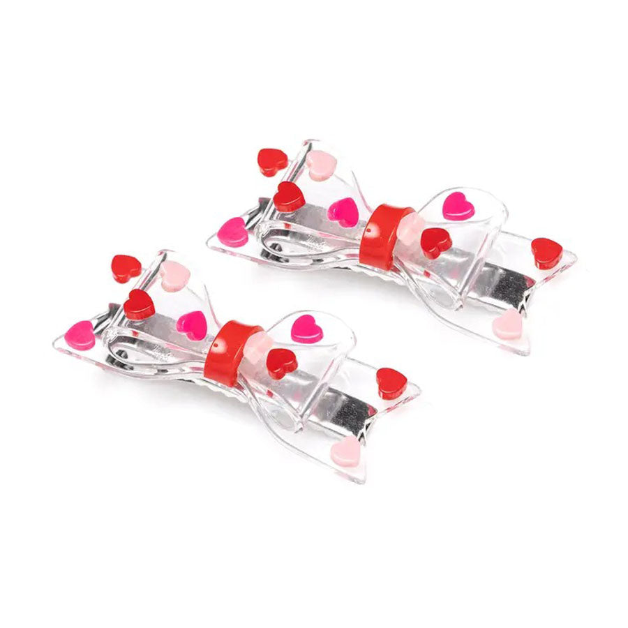 VAL-Fat Bow Red/Pink Heart Alligator Clips-HEADBANDS-Lilies & Roses-Joannas Cuties