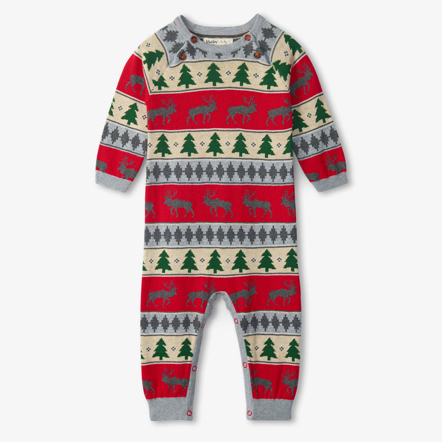 Holiday Elk Fair Isle Baby Sweater Romper-OVERALLS & ROMPERS-Hatley-Joannas Cuties