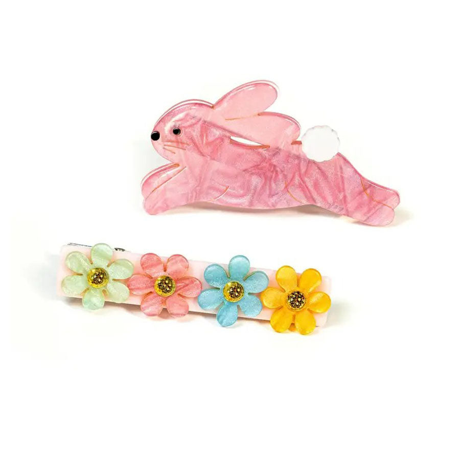 Hop Bunny Pink Satin Alligator Clips-HAIR CLIPS-Lilies & Roses-Joannas Cuties