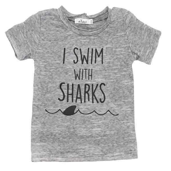 "I Swim W/ Sharks" Black Ink Perfect Tee - Oh Baby - joannas-cuties