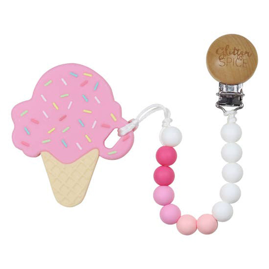 Ice Cream Cone Teether - Pink Bubblegum-Glitter & Spice-Joanna's Cuties