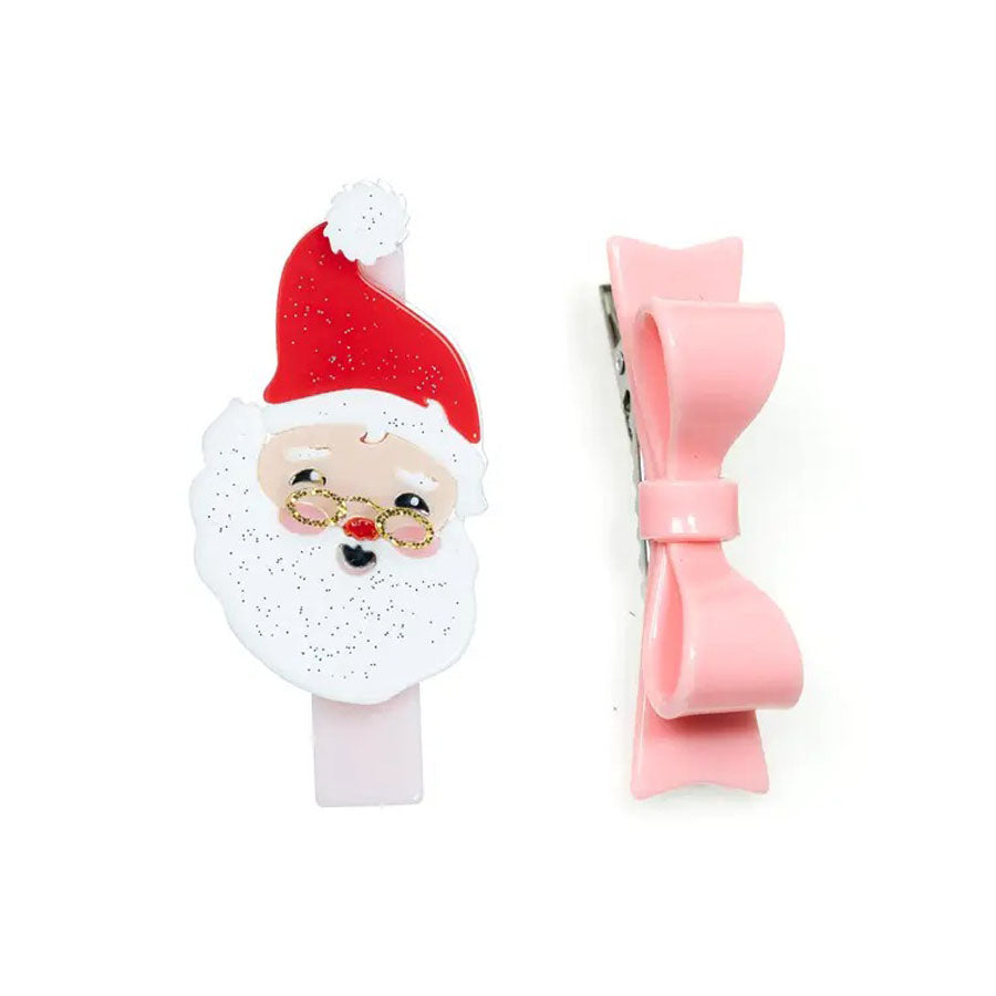 Jolly Santa + Pink Bow Tie Alligator Clips-HAIR CLIPS-Lilies & Roses-Joannas Cuties