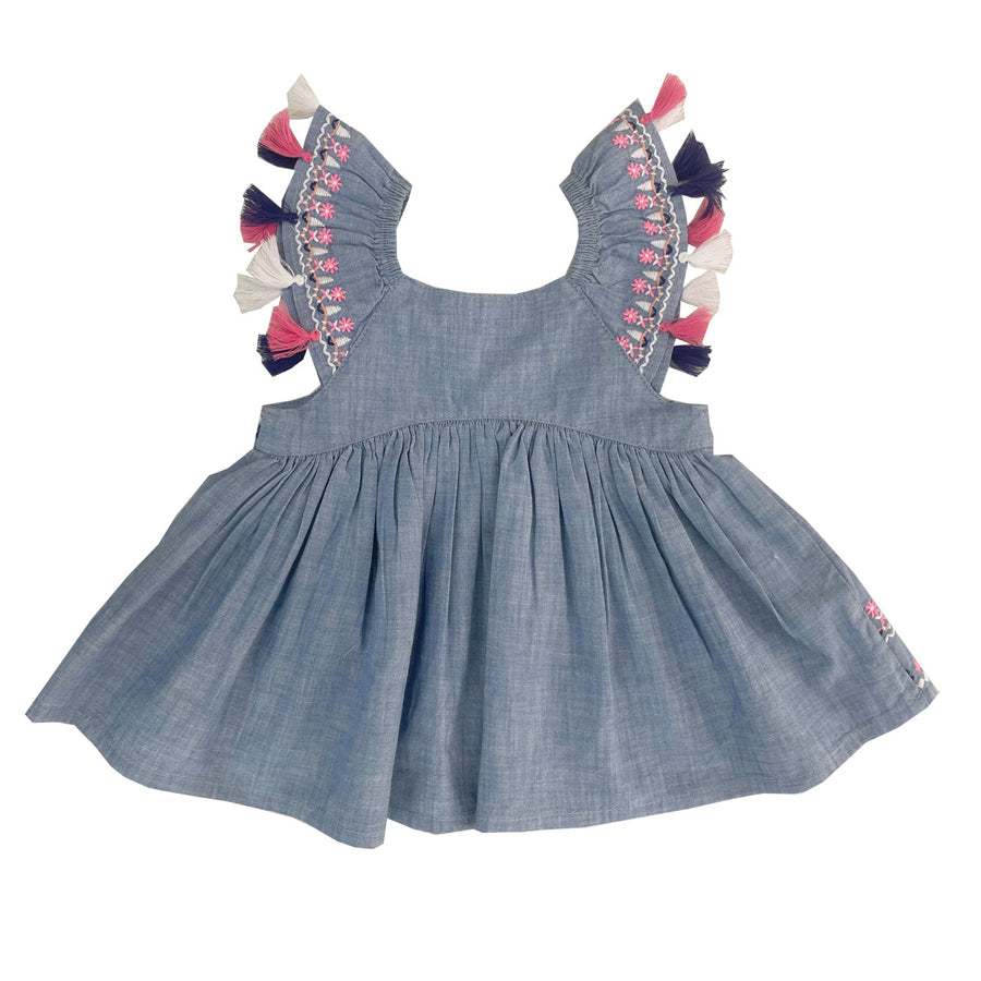 Kinsley Boho Chambrey Dress-DRESSES & SKIRTS-Blu & Blue-Joannas Cuties