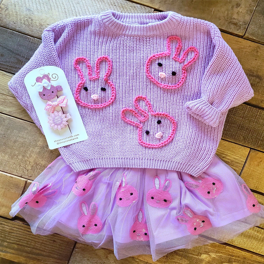 Lilac Sweater - Pink Bunnies-CARDIGANS & SWEATERS-Joanna's Cuties-Joannas Cuties