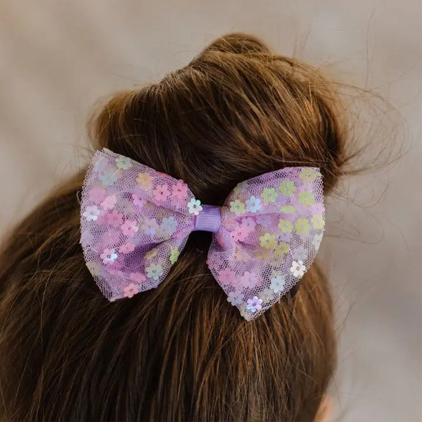 Lavender Confetti Flower Bow Clip - Kids Easter Hair Clip-HAIR CLIPS-Sweet Wink-Joannas Cuties