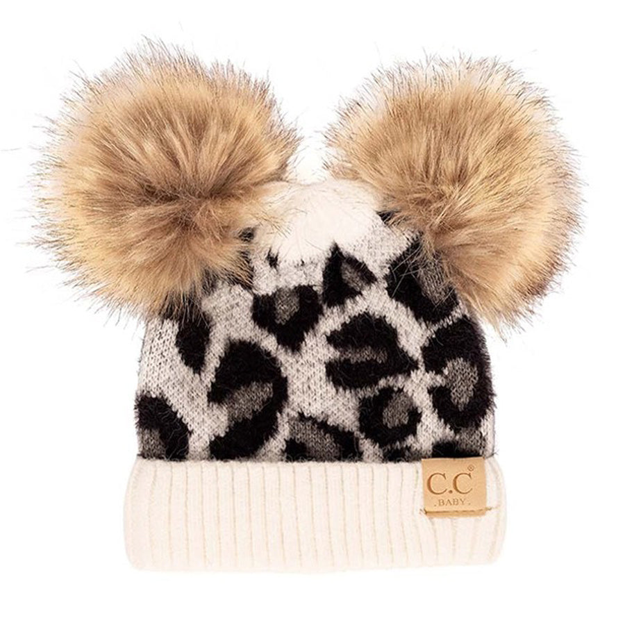 Leopard Double Pom Beanie Hat for Baby-HATS & SCARVES-C.C Beanie-Joannas Cuties