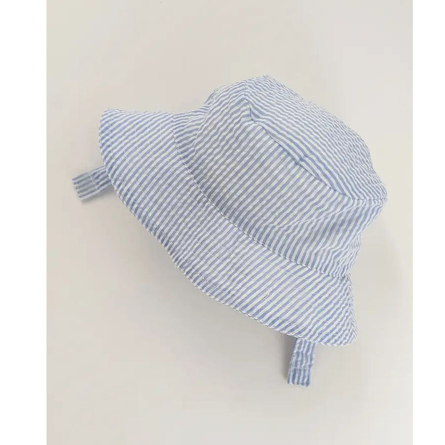 Light Blue Stripe Seersucker Bucket Hat-SUN HATS-Huggalugs-Joannas Cuties