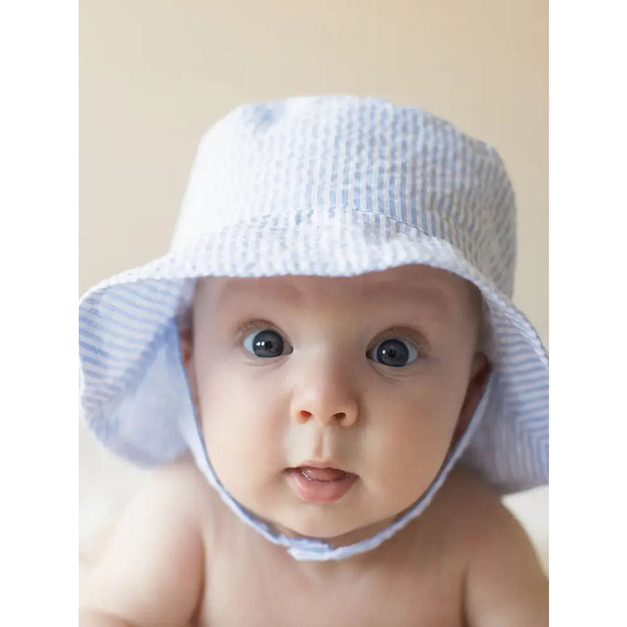 Light Blue Stripe Seersucker Bucket Hat-SUN HATS-Huggalugs-Joannas Cuties