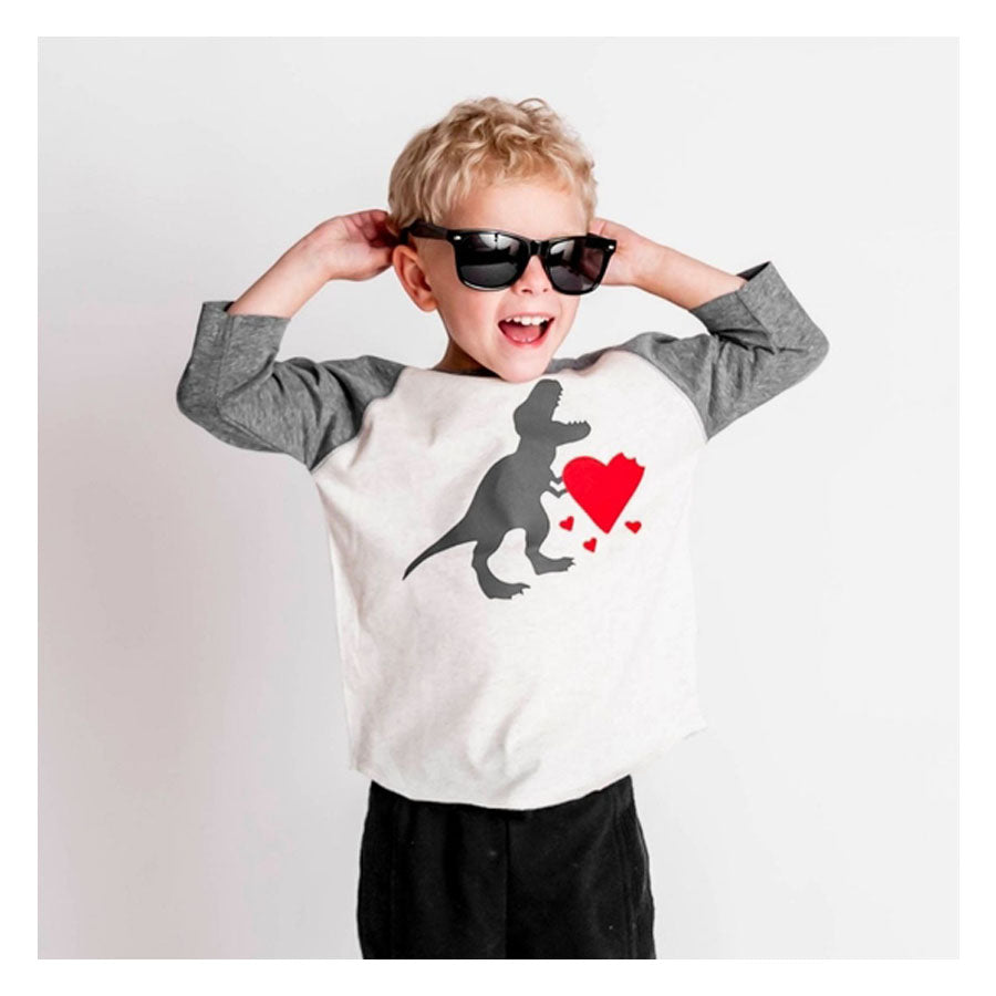 Lovesaurus Long Sleeve Valentine's Day Kids Tee-TOPS-Sweet Wink-Joannas Cuties