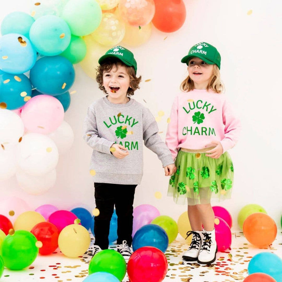 Lucky Charm Sweatshirt, Gray - Kids St. Patrick's Day-SWEATSHIRTS & HOODIES-Sweet Wink-Joannas Cuties