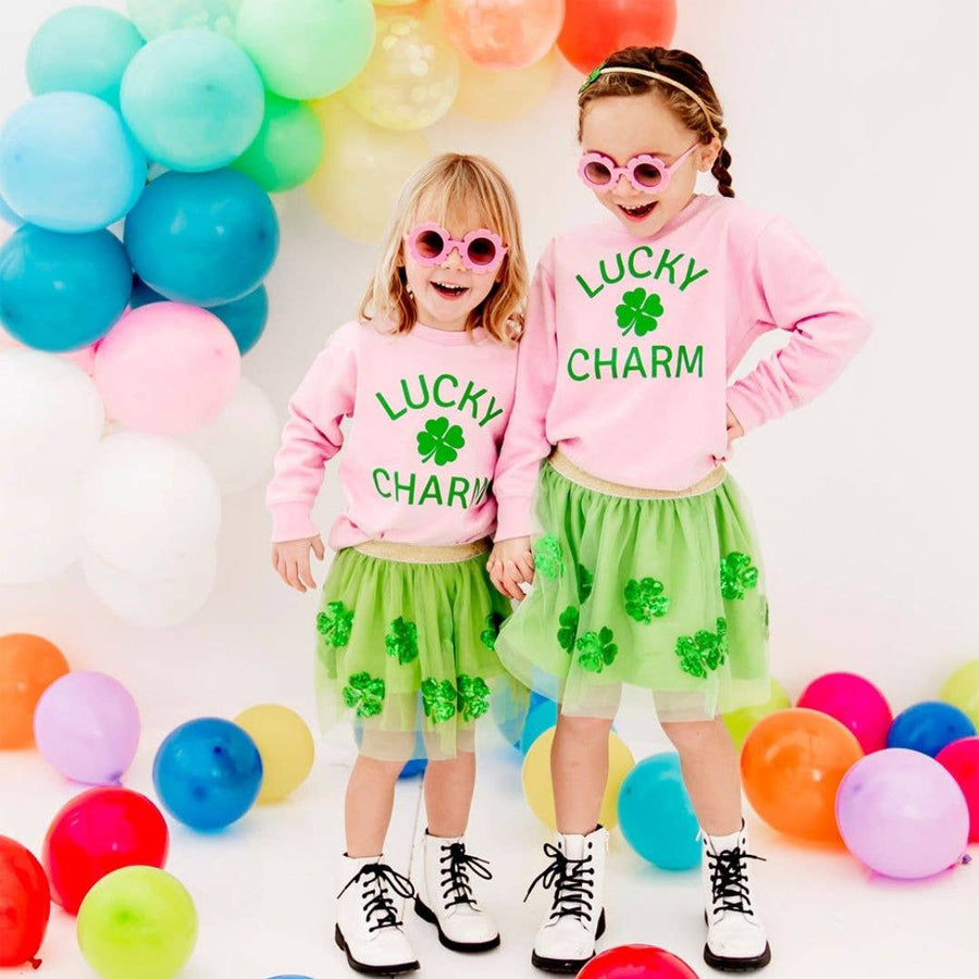 Lucky Charm Sweatshirt, Pink - Kids St. Patrick's Day-SWEATSHIRTS & HOODIES-Sweet Wink-Joannas Cuties