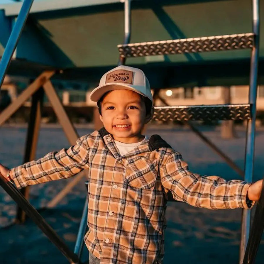 Mama's Boy Leather Patch Trucker Hat - Toddler-SUN HATS-Tiny Trucker Co.-Joannas Cuties