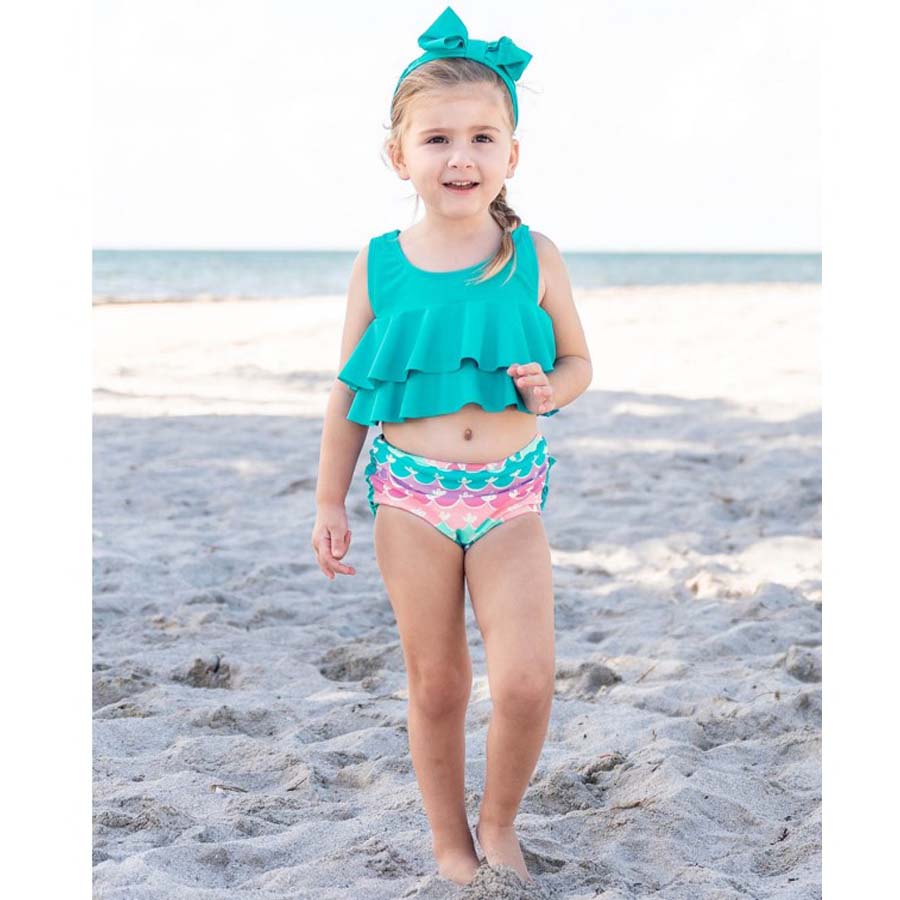 Mermaid Aqua Ruffle Bikini-SWIMWEAR-Ruffle Butts-Joannas Cuties