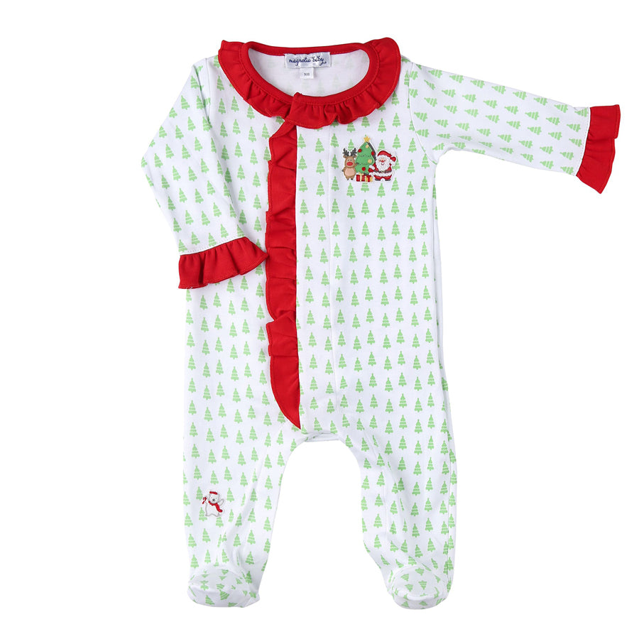 Merry And Bright Red Embroidered Ruffle Front Footie-Magnolia Baby-Joanna's Cuties