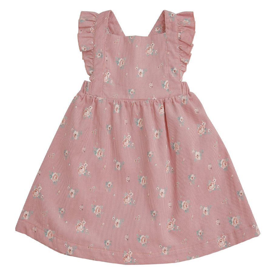 Mini Rose Corduroy Pinafore Dress - Pink-Angel Dear-Joanna's Cuties