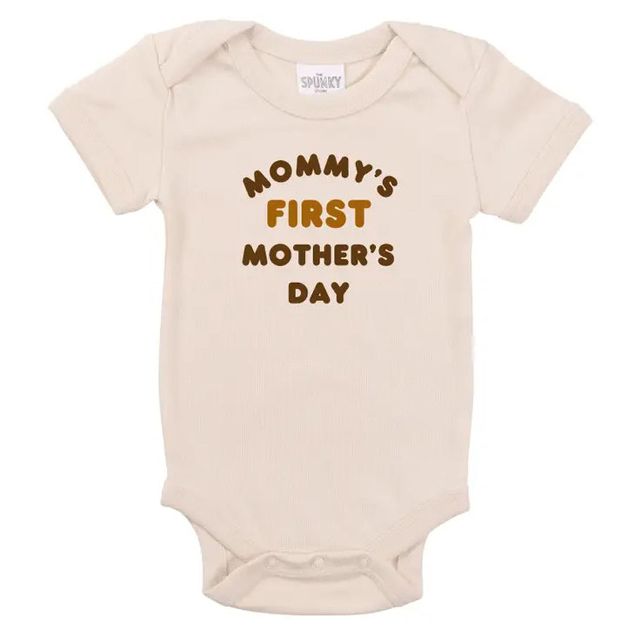 Mommy's First 1st Mother's Day Organic Mom Baby Bodysuit - Sand-BODYSUITS-The Spunky Stork-Joannas Cuties