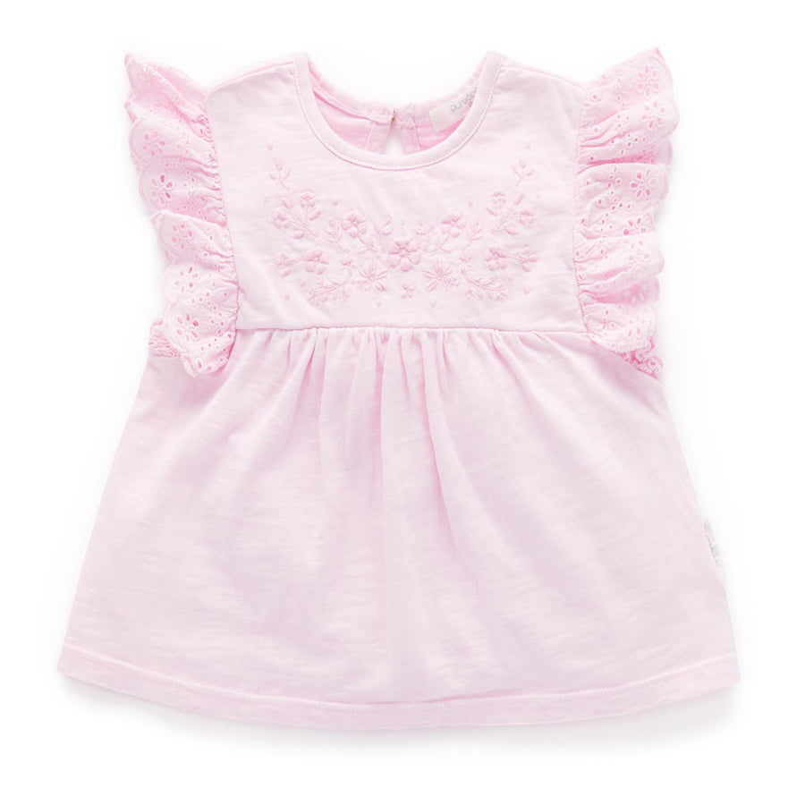 Mother of Pearl Embroidered Ruffle Tee-TOPS-Purebaby-Joannas Cuties