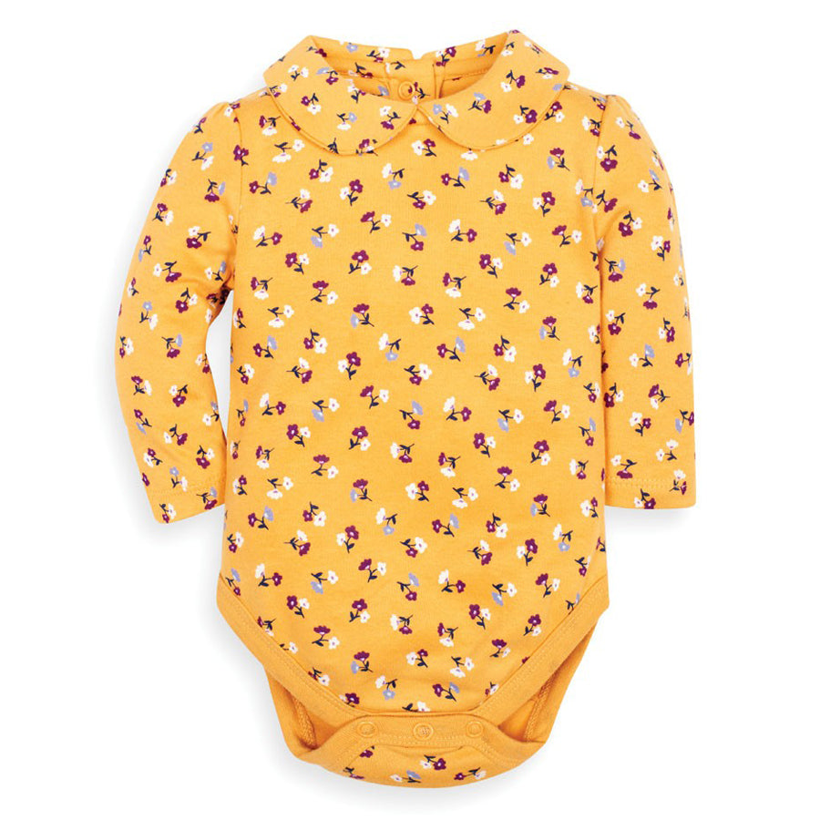 Mustard Floral Peter Pan Baby Bodysuit - JoJo Maman Bebe - joannas-cuties