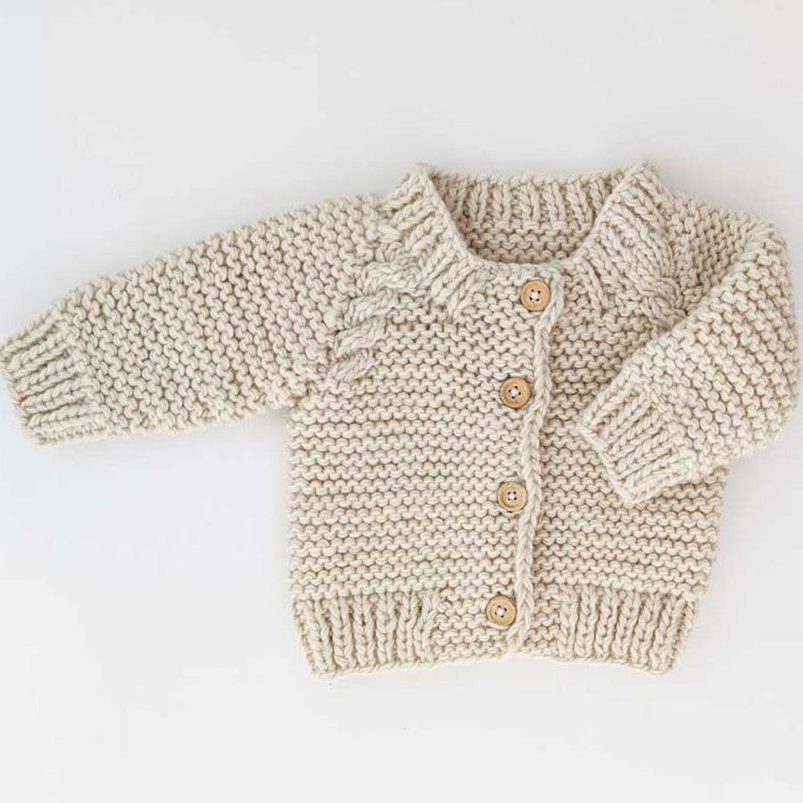 Natural Garter Stitch Cardigan Sweater-CARDIGANS & SWEATERS-Huggalugs-Joannas Cuties