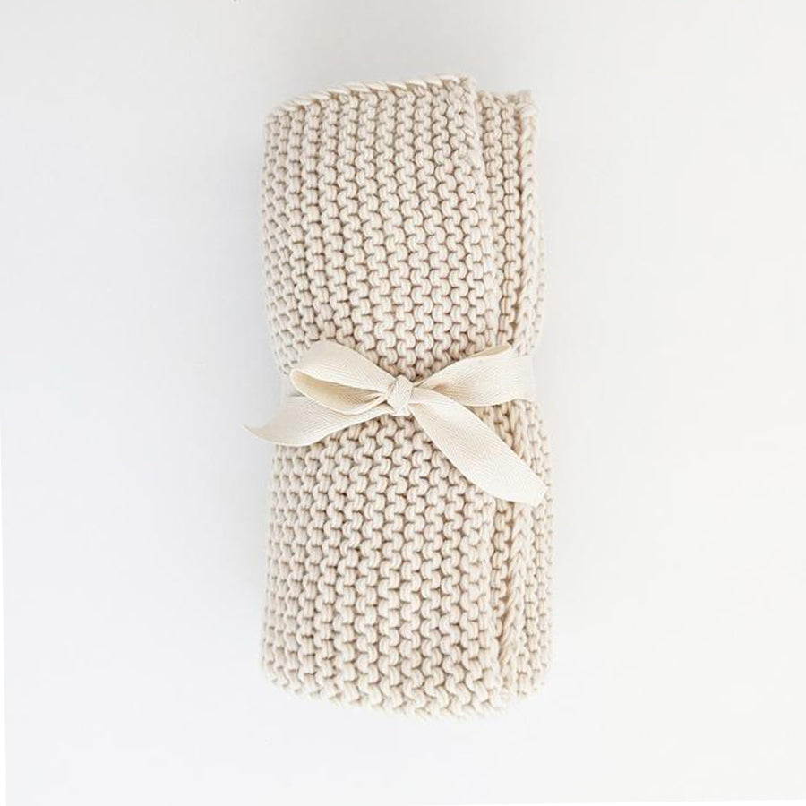 Natural Garter Stitch Knit Blanket-Huggalugs-Joanna's Cuties
