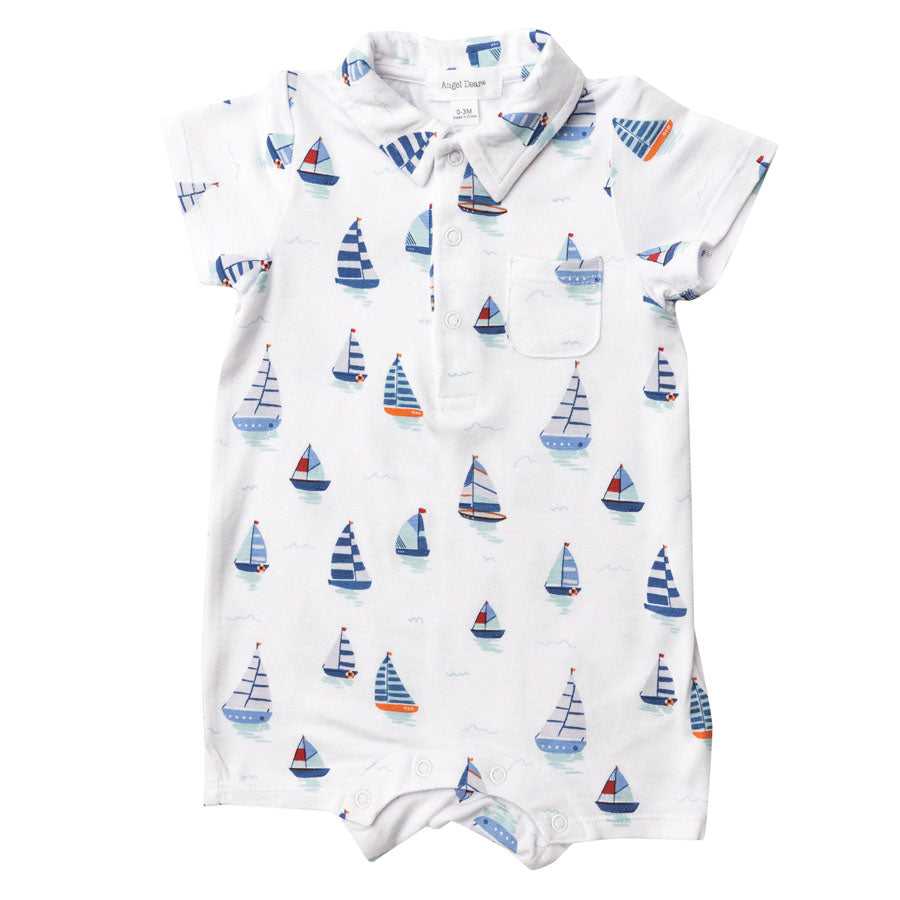 Nautical Boats Polo Shortie-OVERALLS & ROMPERS-Angel Dear-Joannas Cuties
