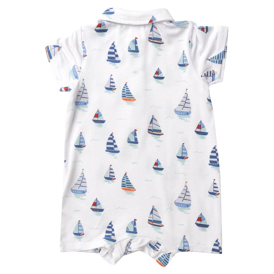 Nautical Boats Polo Shortie-OVERALLS & ROMPERS-Angel Dear-Joannas Cuties