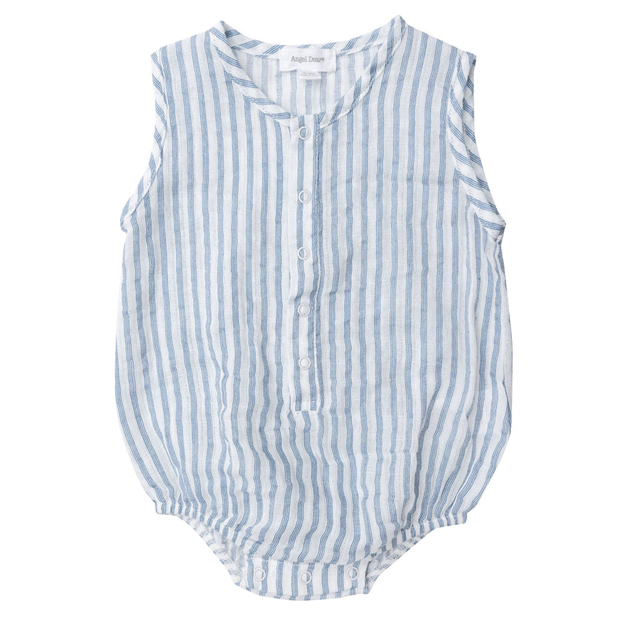 Nautical Ticking Stripe Henley Bubble-OVERALLS & ROMPERS-Angel Dear-Joannas Cuties