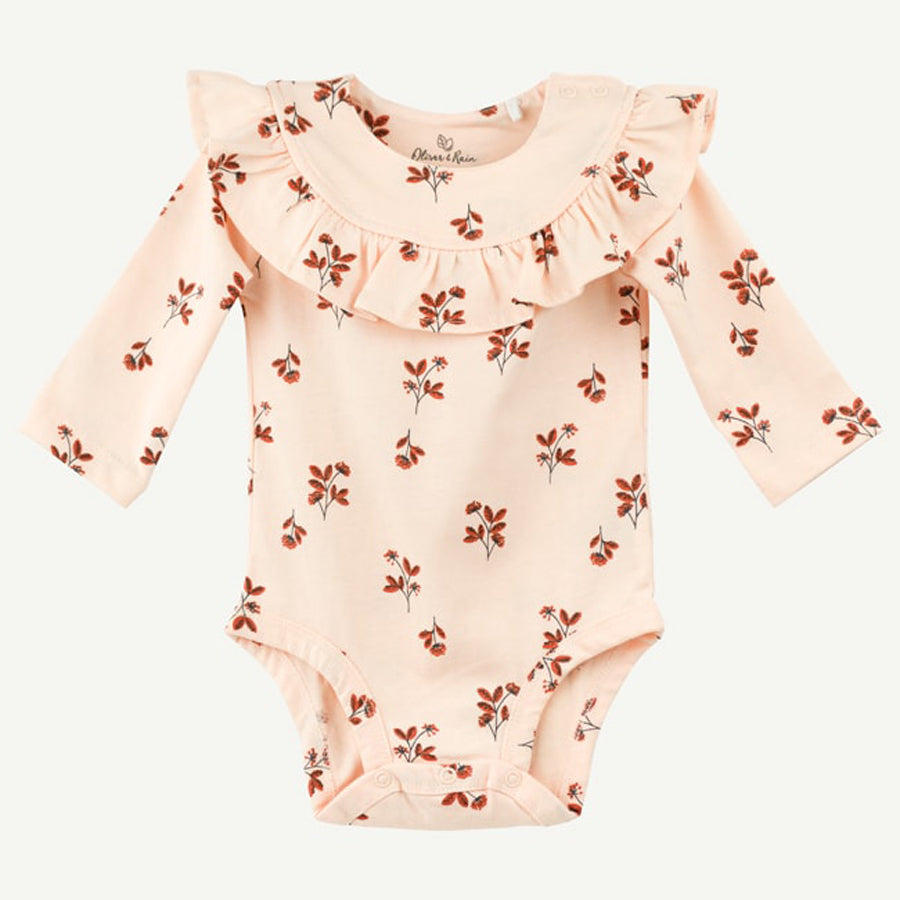 Light Pink Flower Print Bodysuit with Ruffle Detail - Oliver & Rain - joannas-cuties