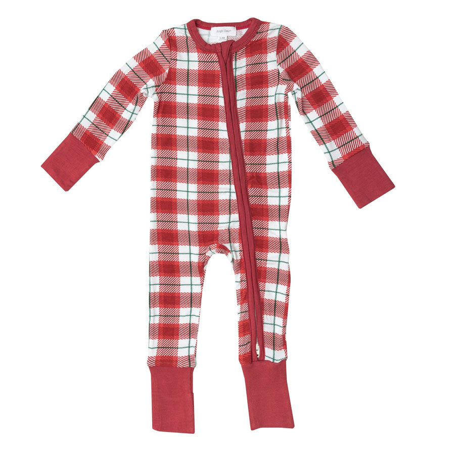 2 Way Zipper Romper - Plaid Holiday Red-OVERALLS & ROMPERS-Angel Dear-Joannas Cuties