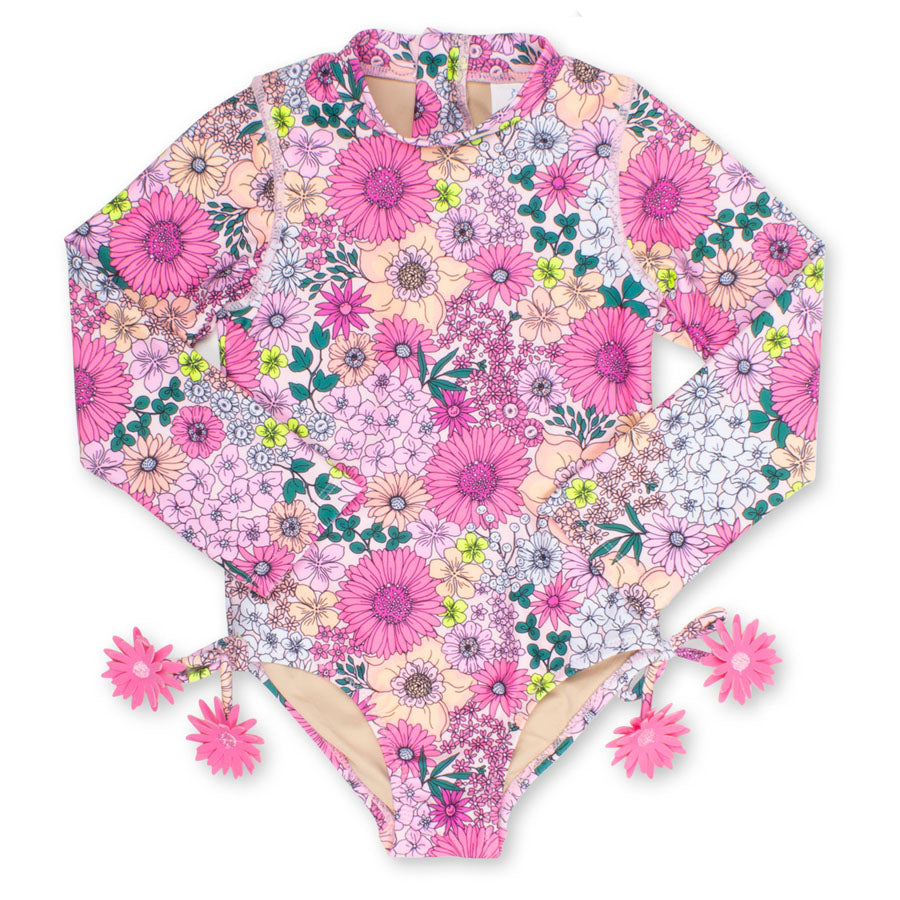 One Piece Longsleeve - Mod Floral Pink-SWIMWEAR-Shade Critters-Joannas Cuties