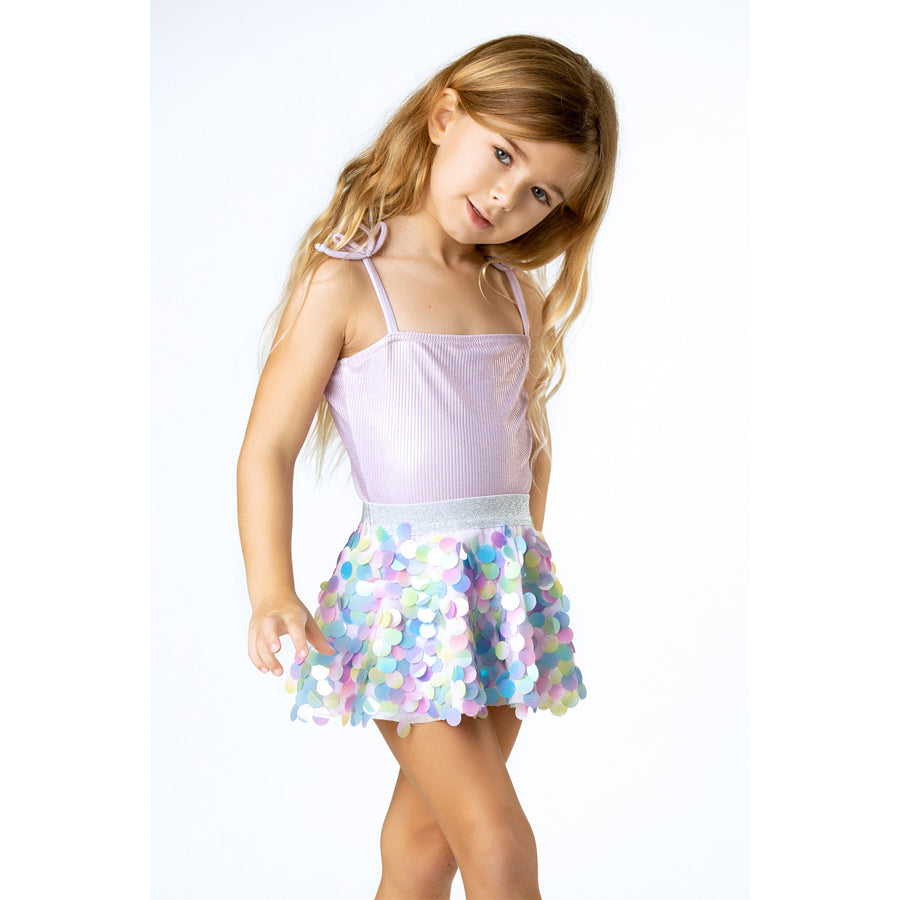 One Piece With Tie Dye Paillete Skirt - Purple Rib Knit-Shade Critters-Joanna's Cuties