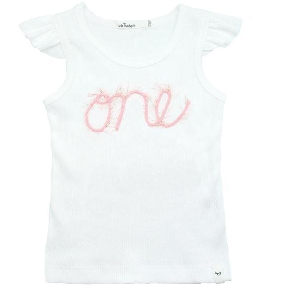 Tank Top with Flutter Sleeve - "one" in Yarn - White - Oh Baby - joannas-cuties