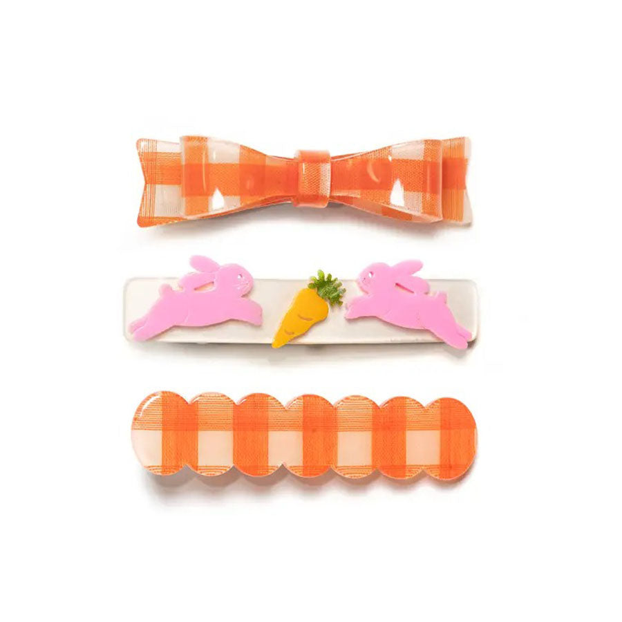 Orange Checked Bow + Bunnies Alligator Clips-HAIR CLIPS-Lilies & Roses-Joannas Cuties