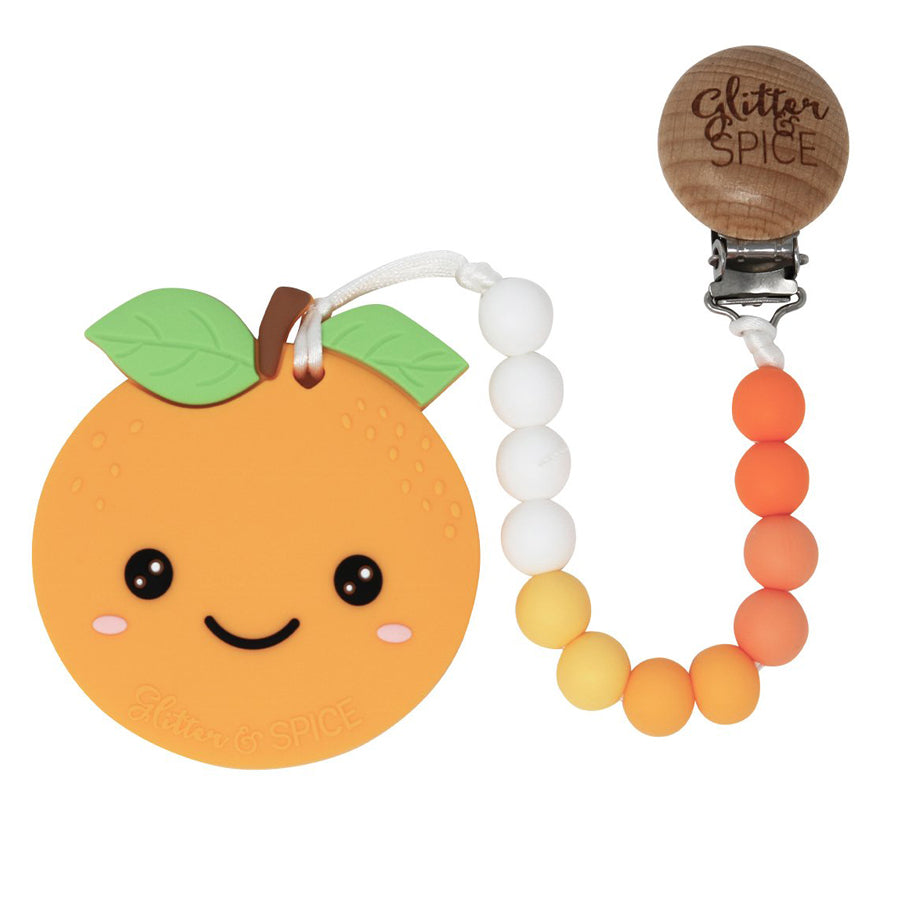 Orange Teether - Satsuma, with clip-Glitter & Spice-Joanna's Cuties