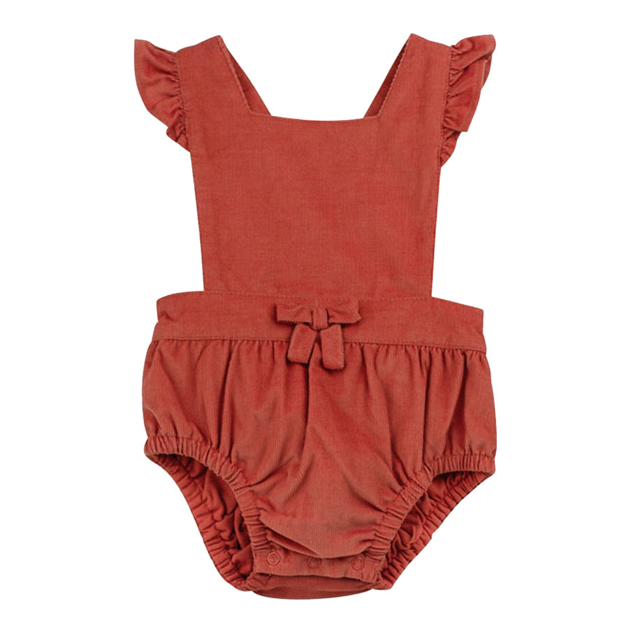Apricot Babycord Romper with Flutter Sleeves-Oliver & Rain-Joanna's Cuties