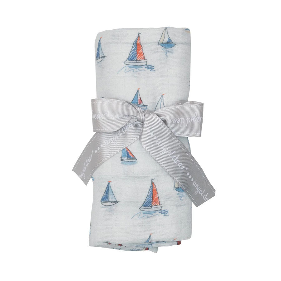 Cotton Muslin Swaddle Blanket - Sketchy Sailboats-SWADDLES & BLANKETS-Angel Dear-Joannas Cuties