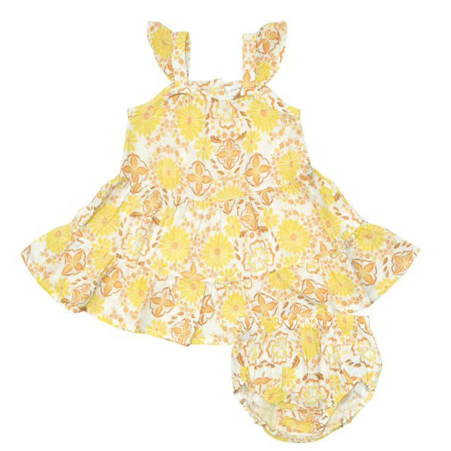 Organic Twirly Sundress & Diaper Cover - Golden Surf Floral-DRESSES & SKIRTS-Angel Dear-Joannas Cuties
