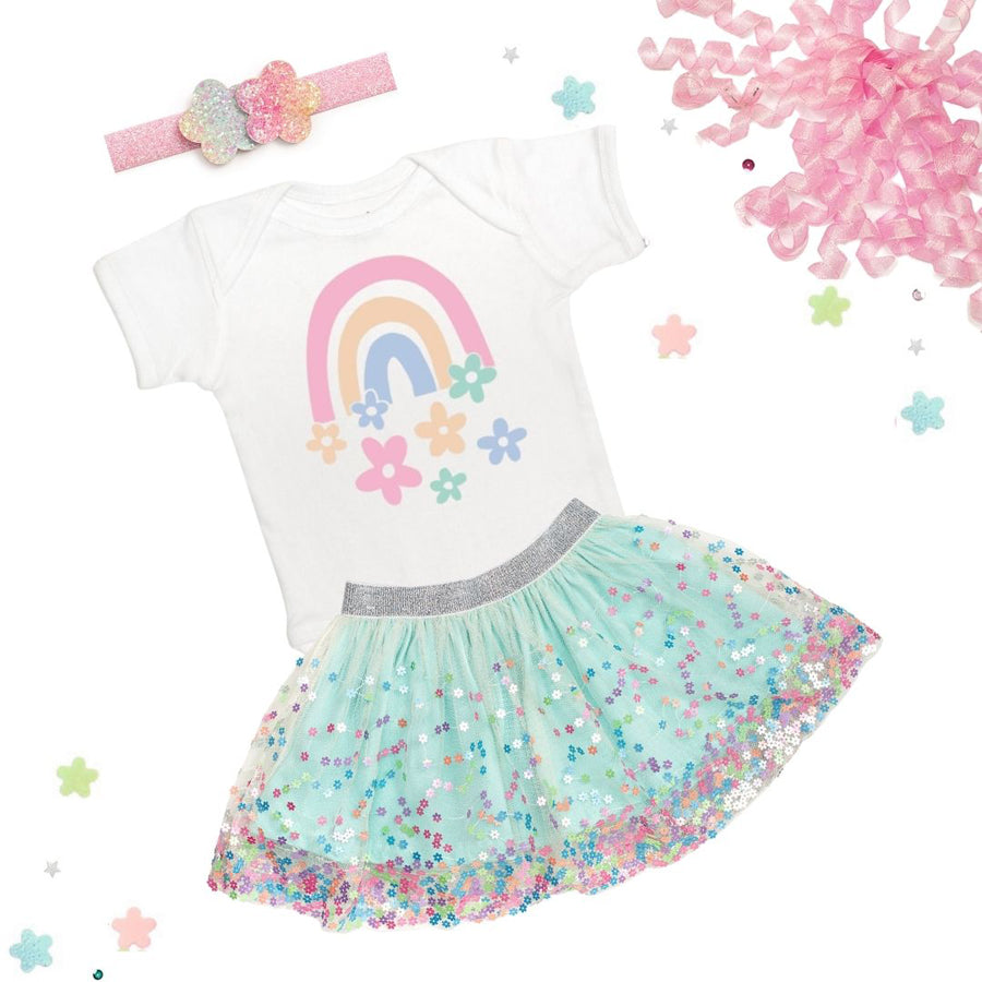 Rainbow Flower Short Sleeve Shirt- Spring Kids Shirt-Sweet Wink-Joanna's Cuties