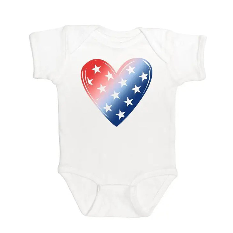 Patriotic Heart Short Sleeve Bodysuit - 4th of July Baby-BODYSUITS-Sweet Wink-Joannas Cuties