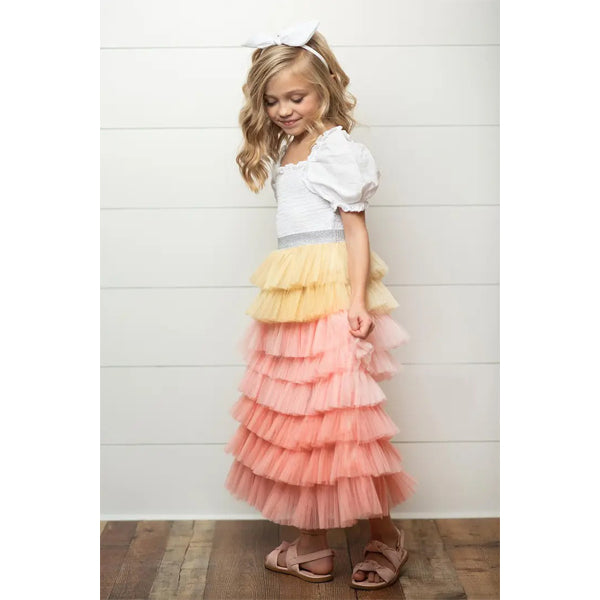 Peach Ombre Tiered Tulle Fancy Maxi Skirt-DRESSES & SKIRTS-Oopsie Daisy-Joannas Cuties