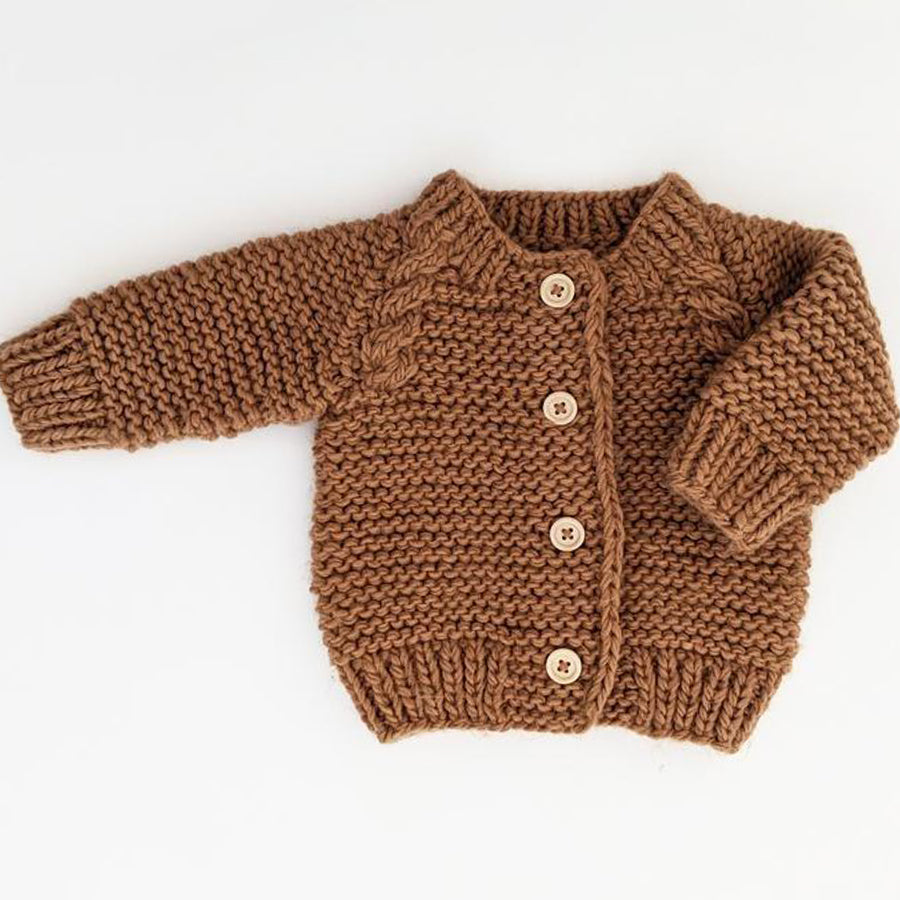 Pecan Garter Stitch Cardigan Sweater-Huggalugs-Joanna's Cuties