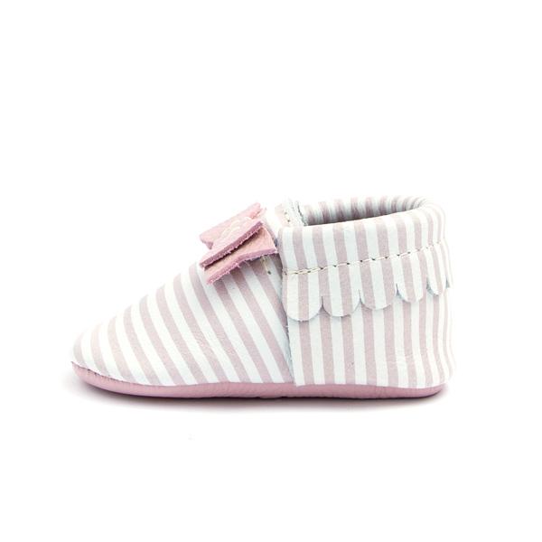 Pink Candy Stripe Bow Moccasins - Freshly Picked - joannas-cuties