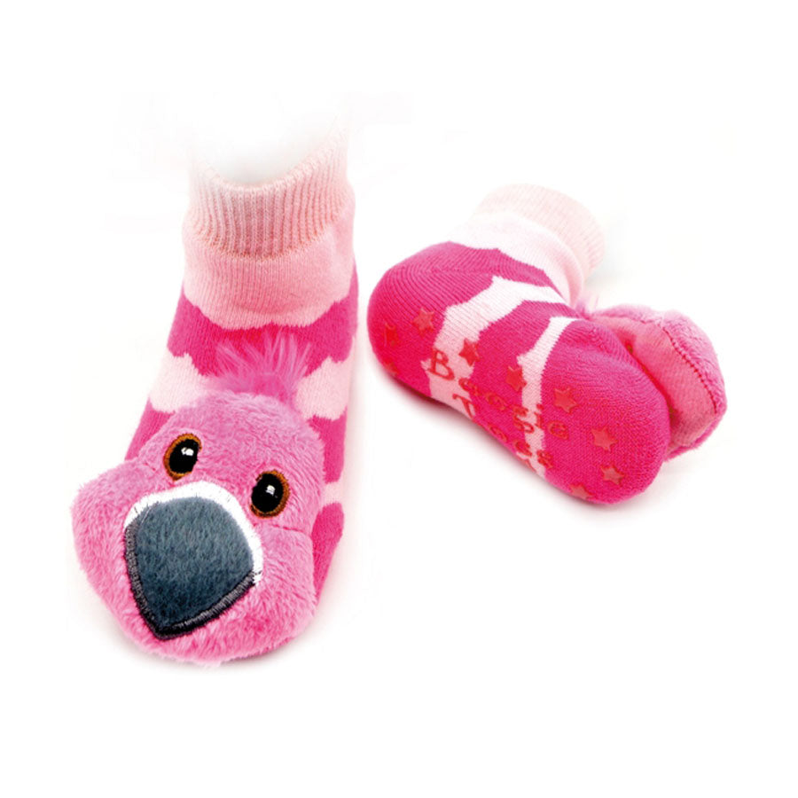 Pink Flamingo Boogie Toes Rattle Socks-SOCKS, TIGHTS & LEG WARMERS-Piero Liventi-Joannas Cuties