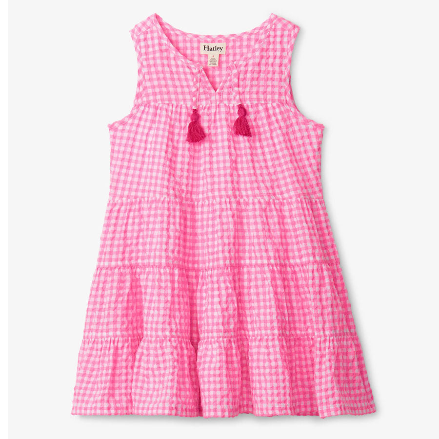 pink gingham dress ladies Pink Gingham Tiered Dress