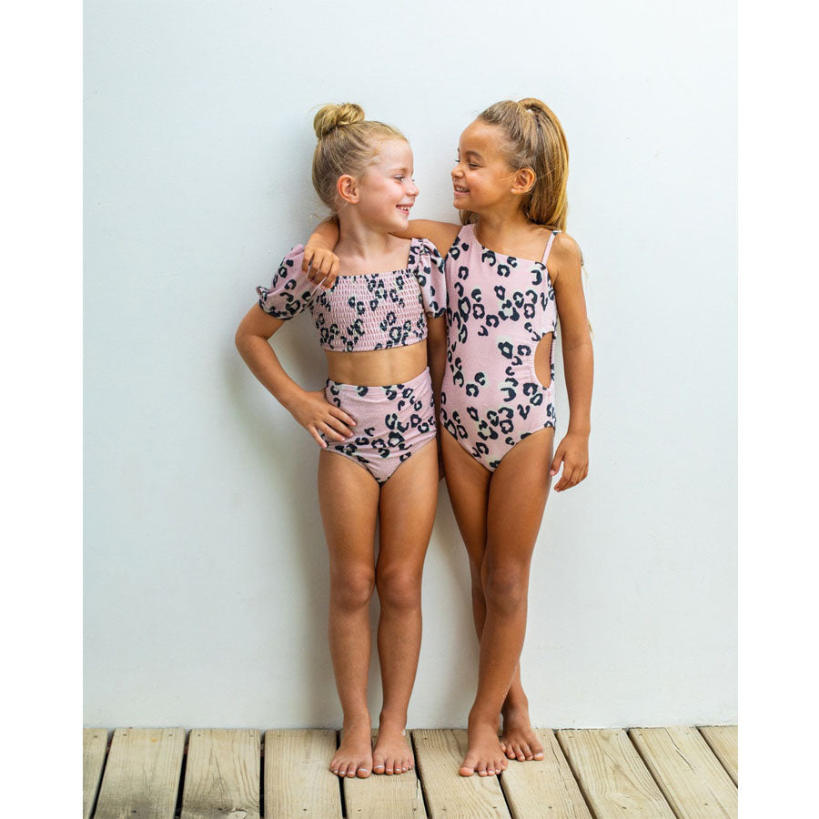 Pink Leopard Shimmer Girls One Should One Piece Swimsuit-SWIMWEAR-Shade Critters-Joannas Cuties